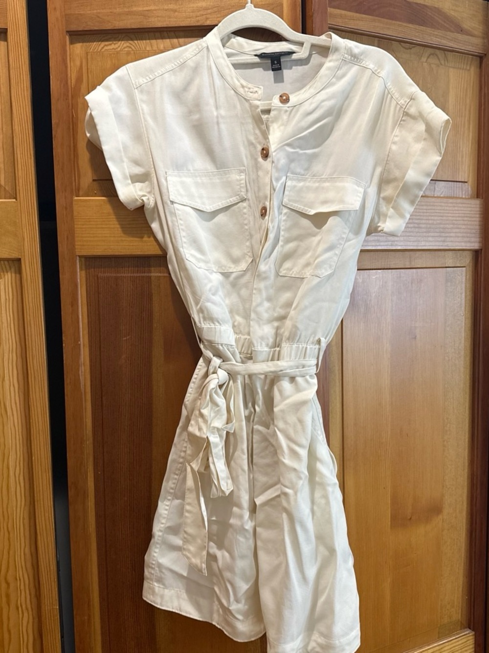 Banana Republic Cream Short-Sleeve Shirt Dress with Tie Waist